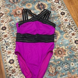 Kenneth Cole New York Magenta and Black One-Piece Swimsuit
